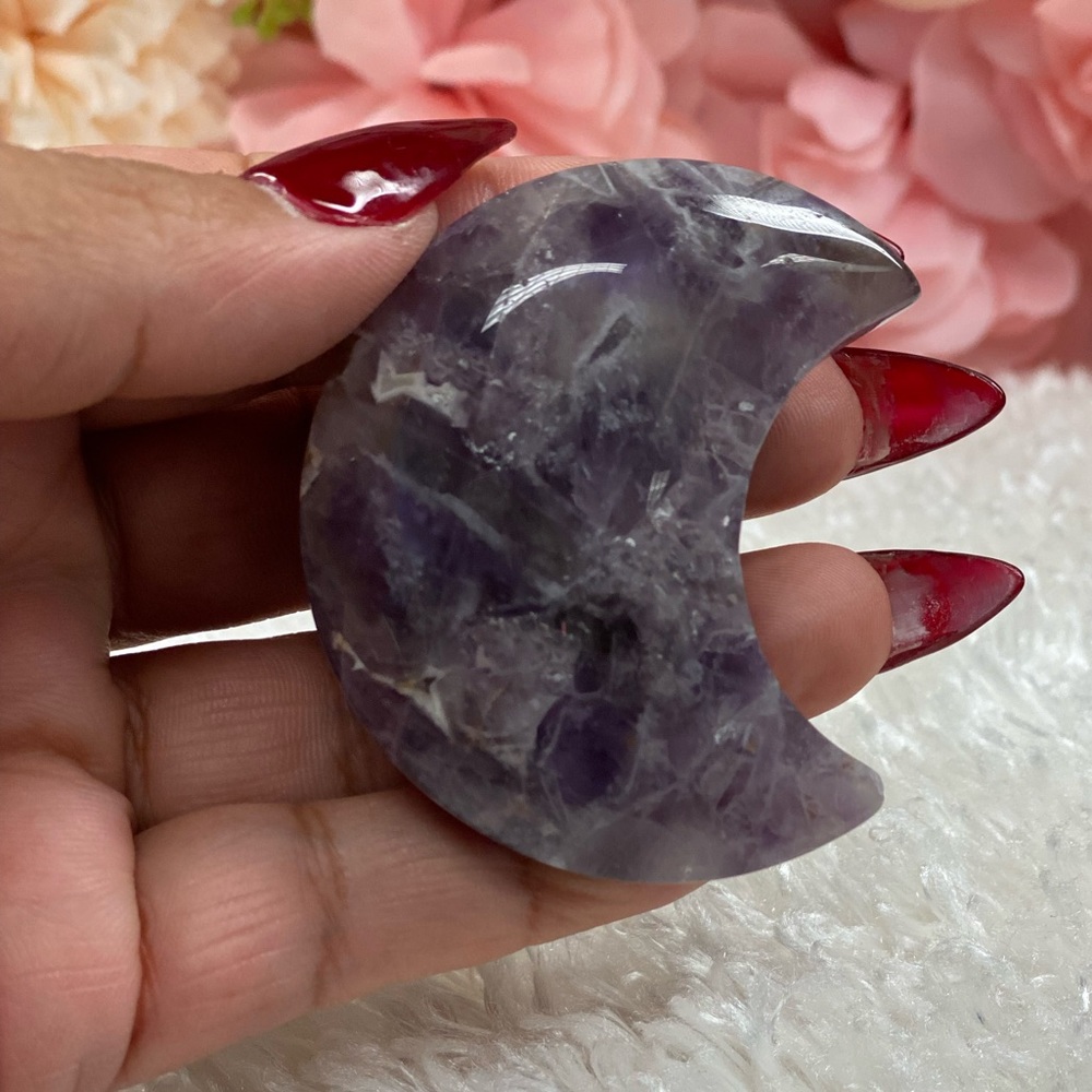 Dream Amethyst Crystal Crescent Moon Palm Stone #61